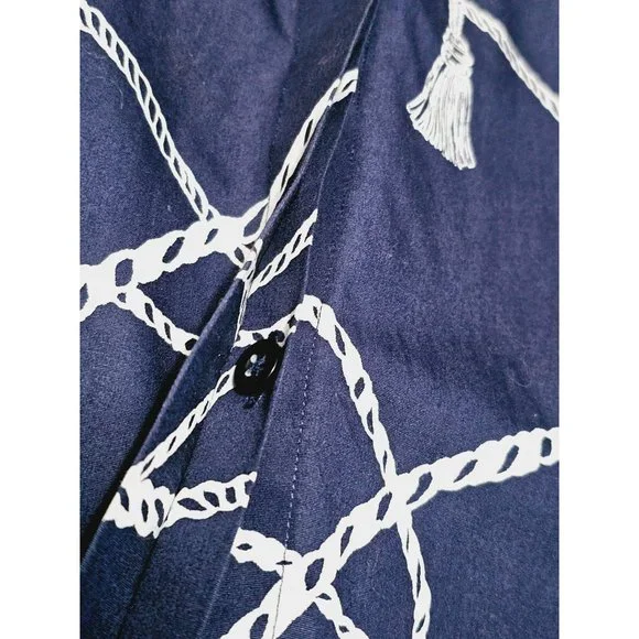 Chico's Button Down blouse size 12 nautical print quarter‎ sleeve flip cuff - Picture 7 of 11